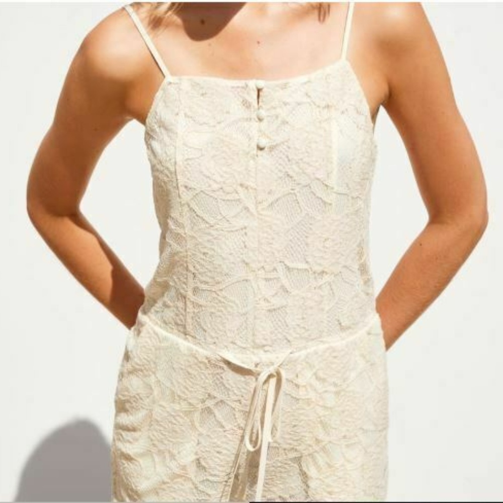 Zara Womens Ivory Lace Jumpsuit Shorts Size L